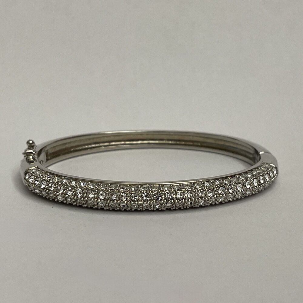 Silver-tone Silver Clear Rhinestones Pave Fashion Bangle‎ Bracelet